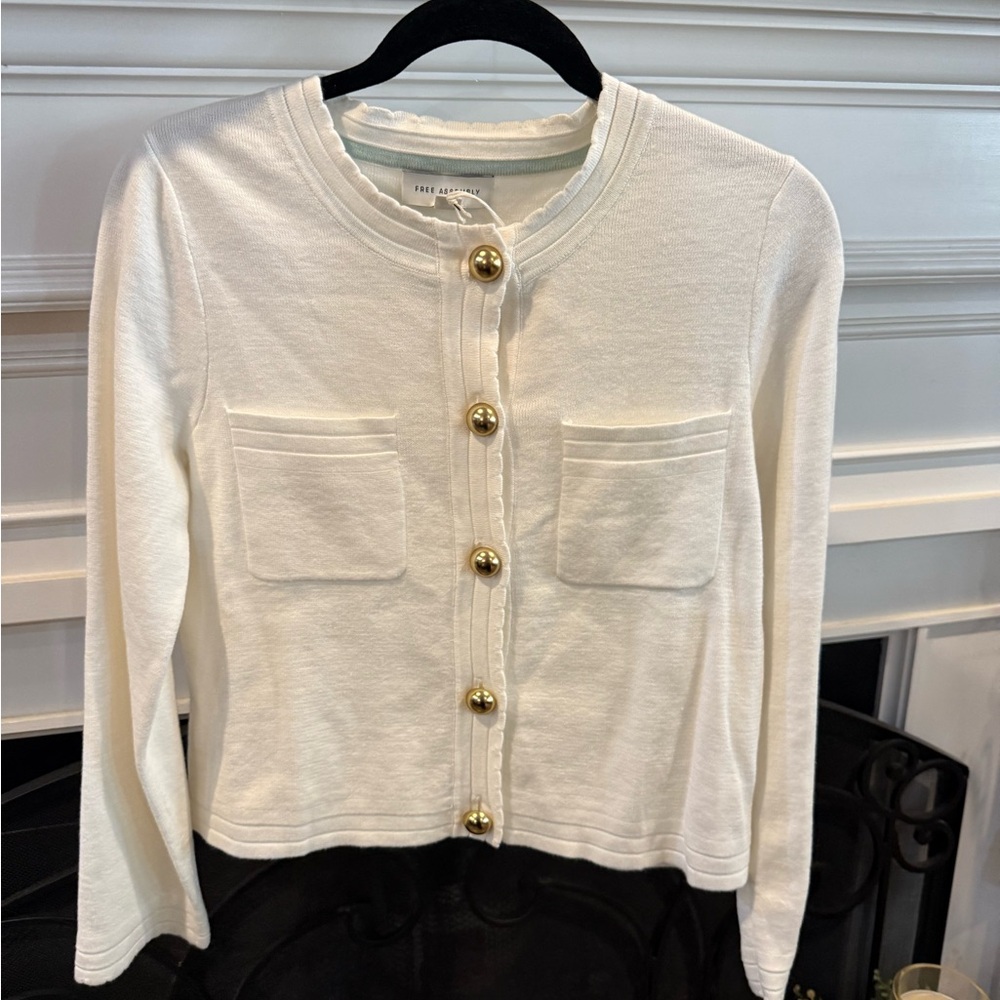 Cream Button-Front Cardigan with Gold Buttons